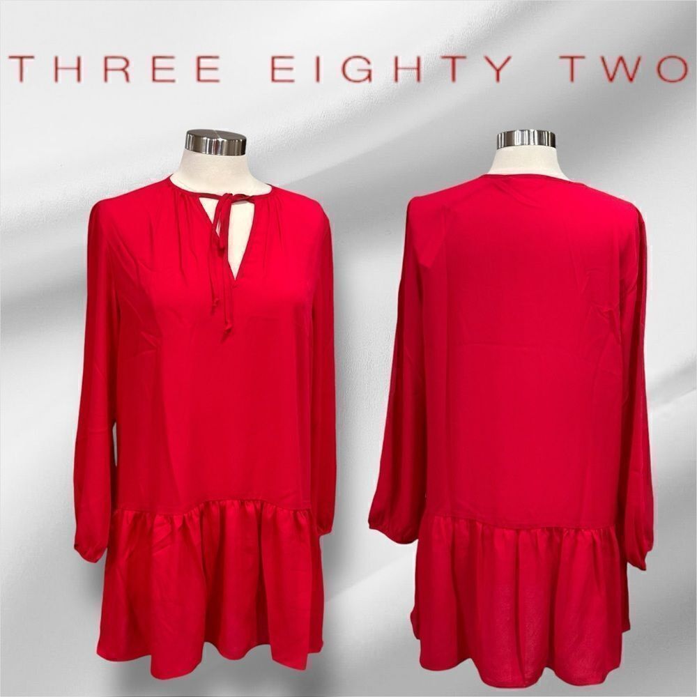 THREE EIGHTY TWO Women’s Ruffled Dress in the Size Large in the Color Red
